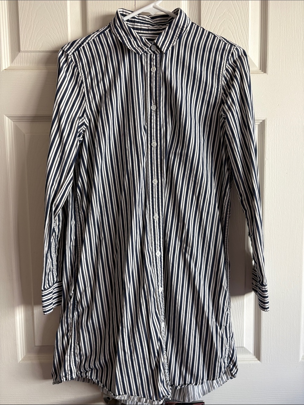 Equipment Navy and White Vertical Stripe Button-Down Shirt